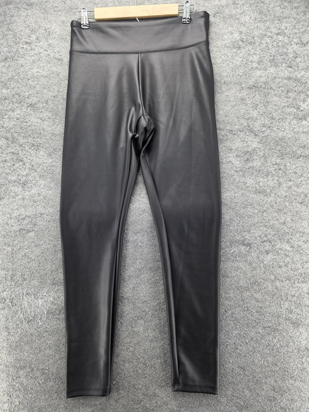 Express Leggings Womens M Black Ankle High Rise Faux Leather Polyester Spandex